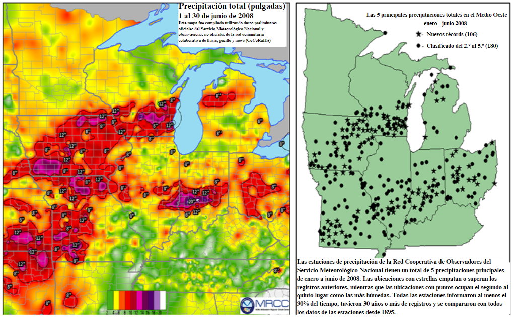 Precipitation amounts leading to flooding in the Spring and Summer of 2008