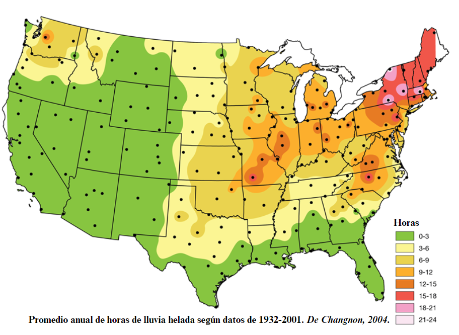 Fig. 3 - Annual average number of hours with freezing rain