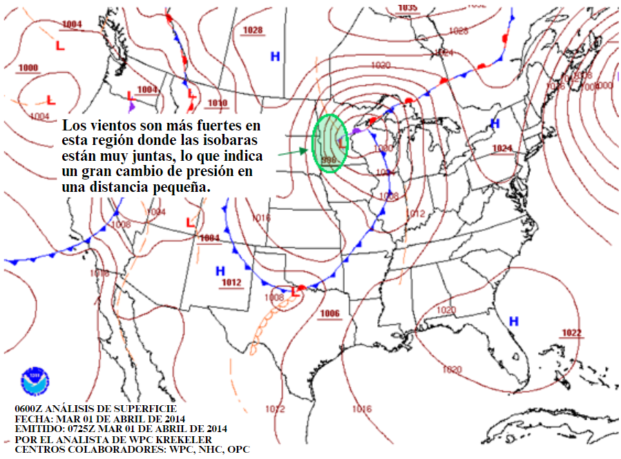 Weather map showing isobars