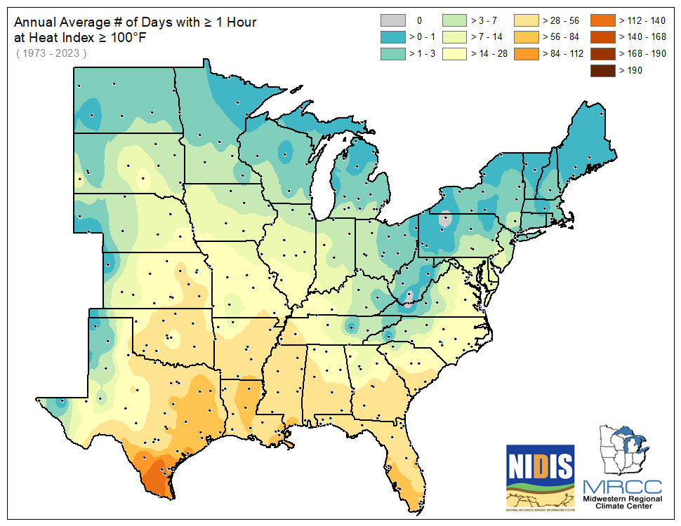 Average Number of Days greater than or equal to 90 degrees