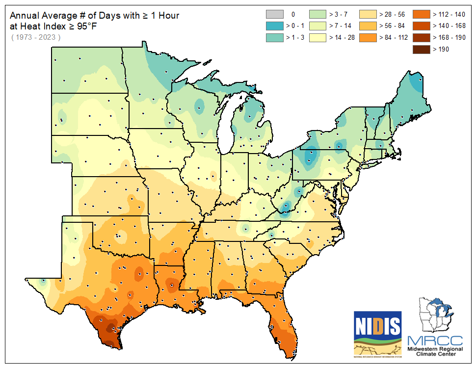 Average Number of Days greater than or equal to 90 degrees