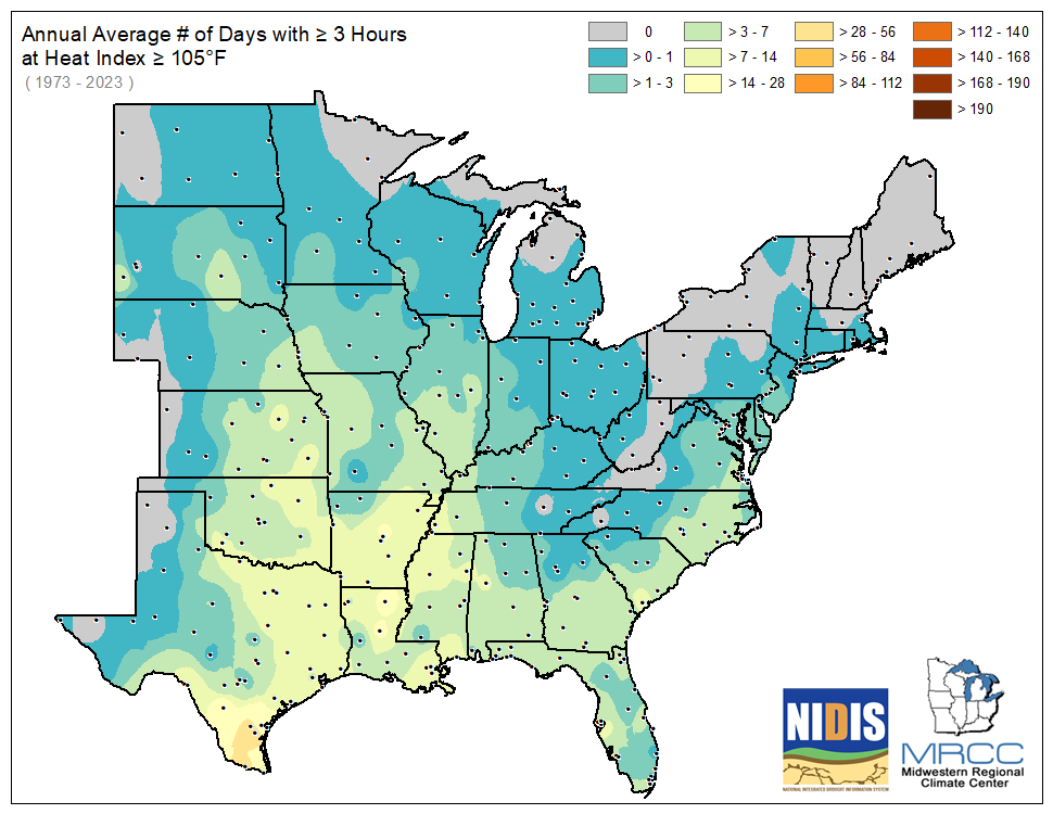 Average Number of Days greater than or equal to 90 degrees