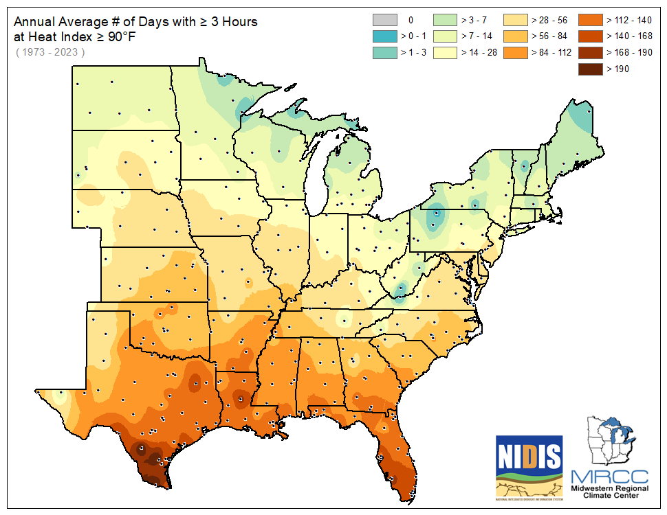 Average Number of Days greater than or equal to 90 degrees