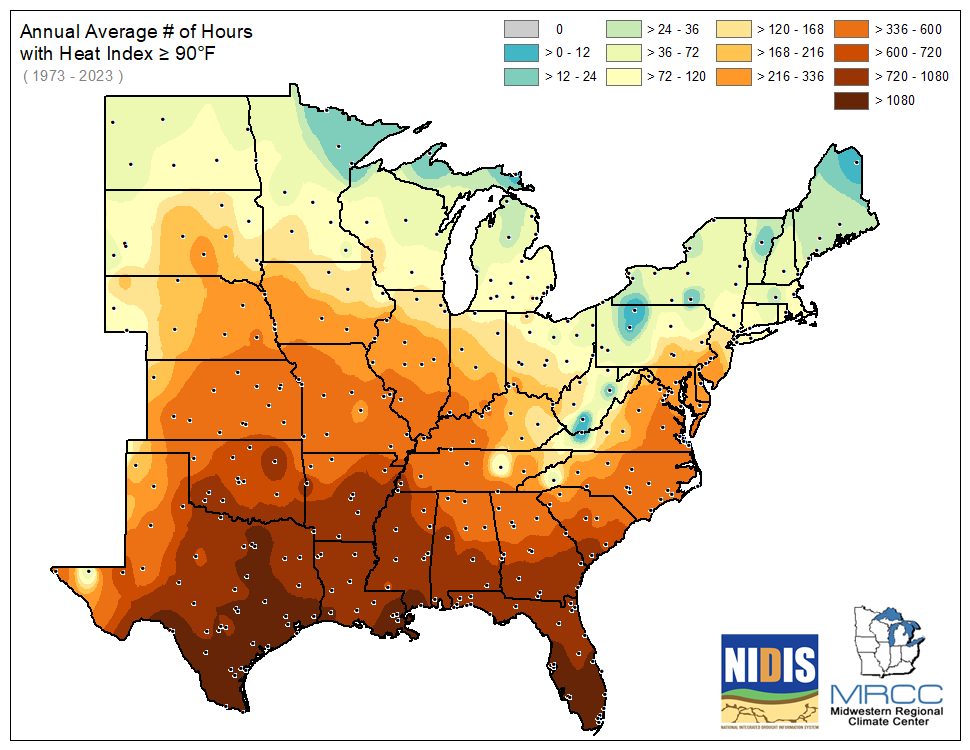 Average Number of Days greater than or equal to 90 degrees