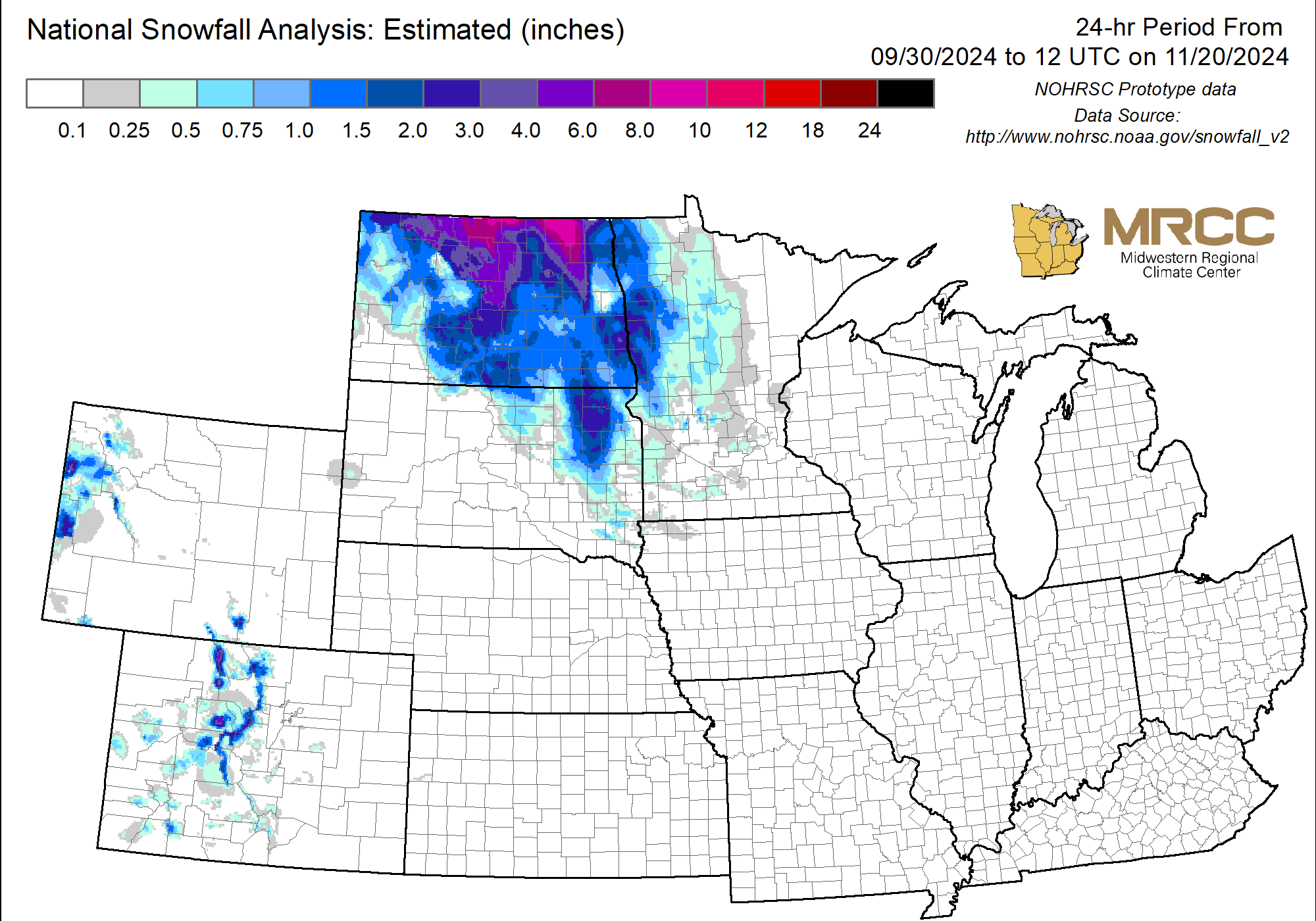 Central Region NOHRSC Snowfall