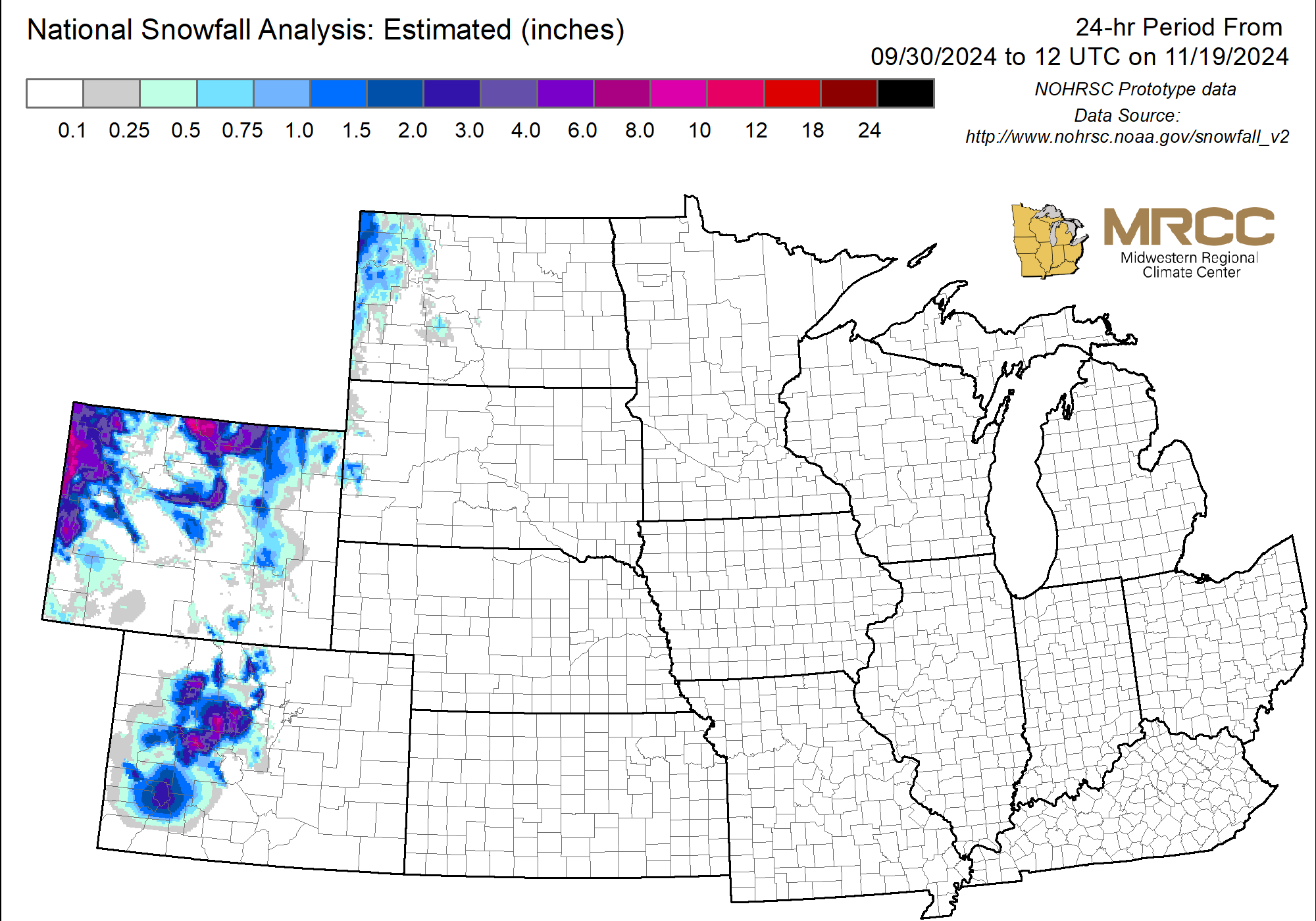 Central Region NOHRSC Snowfall