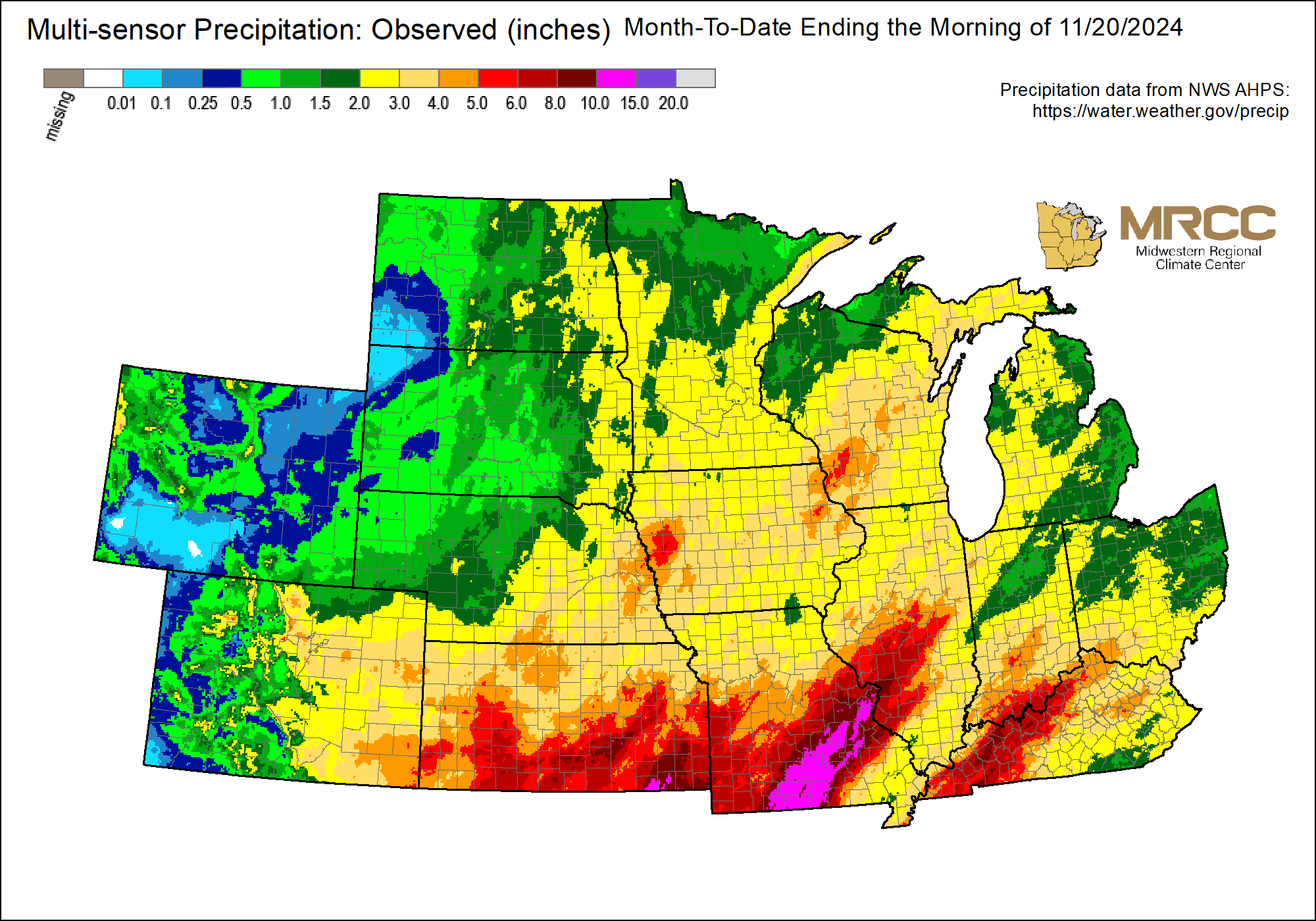 Multi-Sensor Precip: Central Last 30 Days