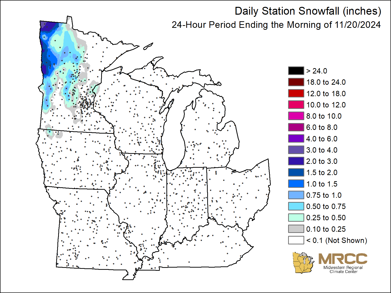 Station Daily Snowfall Map