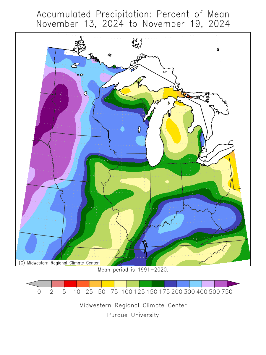 Last 7 Days, Precip Percent of Mean