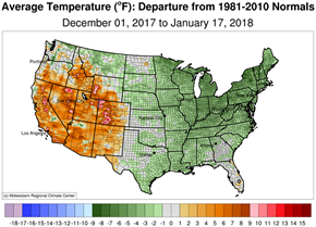 map of Dec-Jan temperature departures