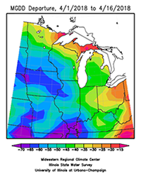 Modified Growing Degree Days departure 4/1/2018 to 4/16/2018