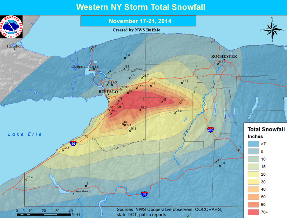 Lake-Effect Snow totals in Western New York