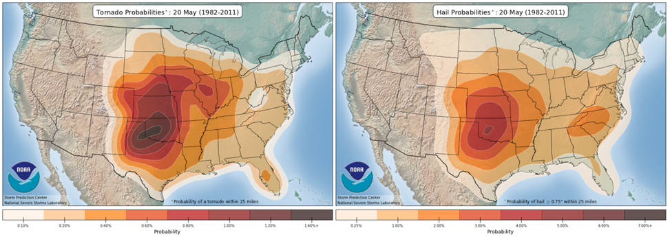 Tornado probabilities are similar to hail probabilities