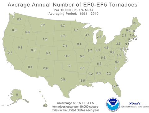 Average Annual Number of EF0-EF5 Tornadoes