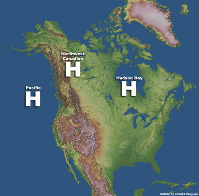 Map showing the location of airmasses resopnsible for wildfire weather in the U.S.