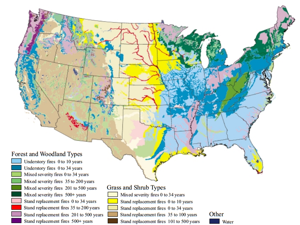 Map of fire regimes in the United States