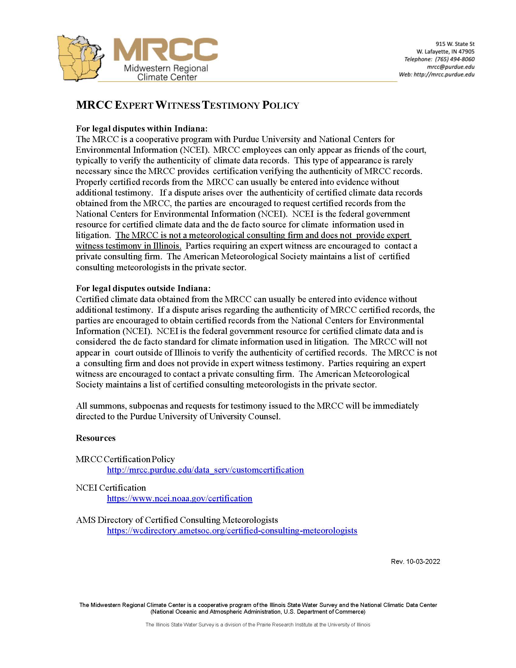 MRCC Certified Data Documentation